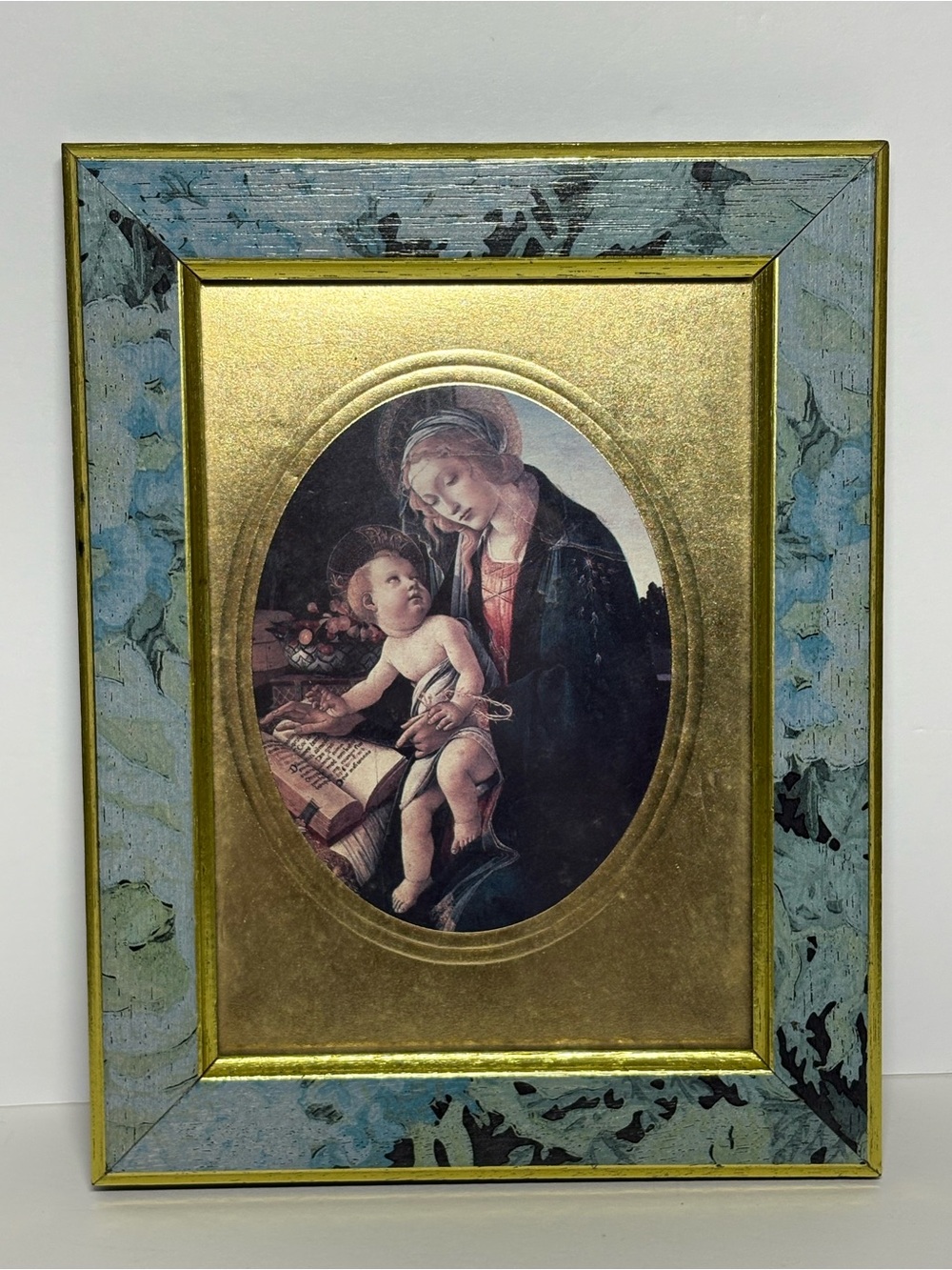Vintage Botticelli Madonna of the Book Art Print Ornate Oval Gold Matted Frame